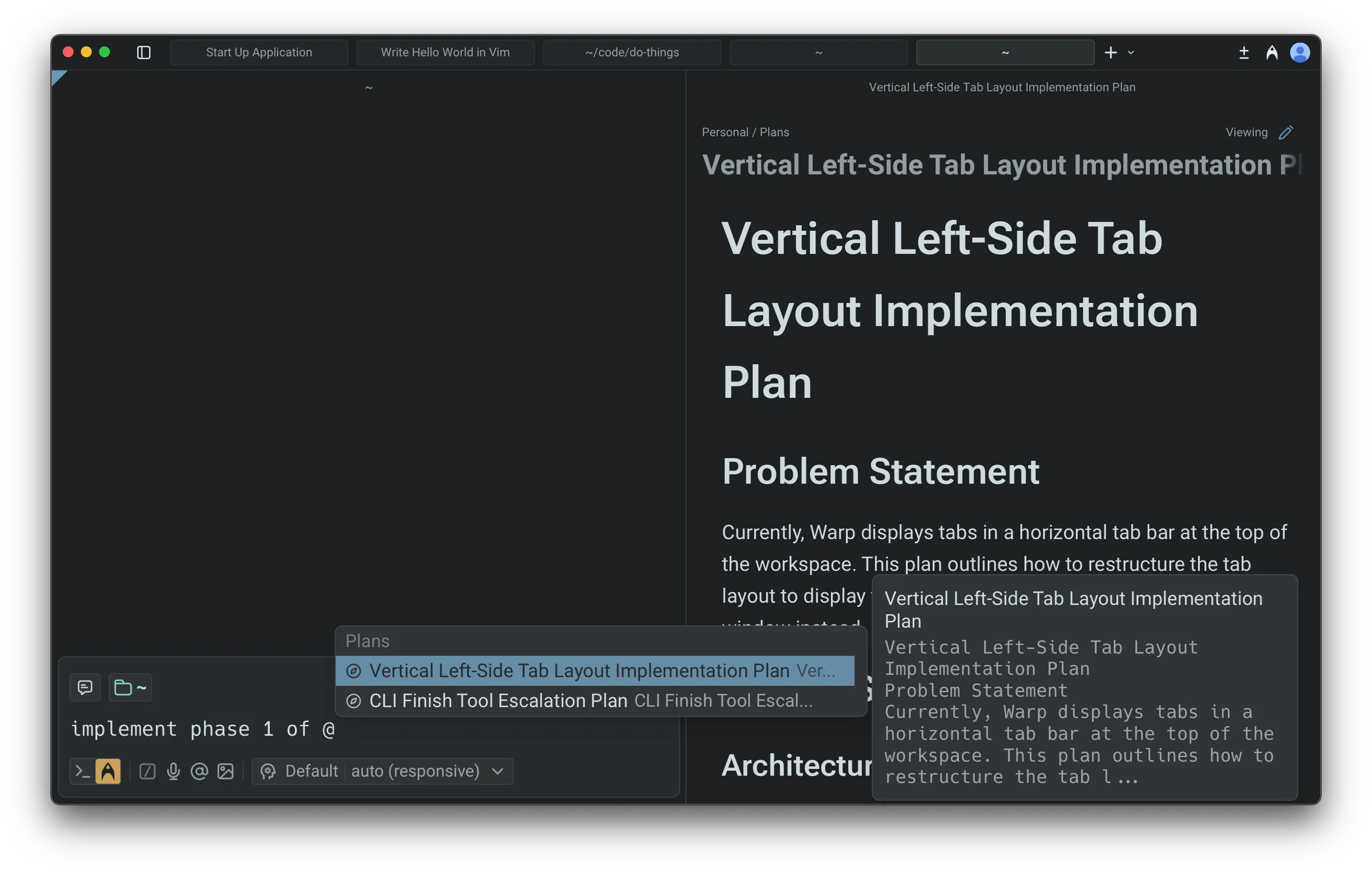 Manually referencing the plan using @ to kickoff the plan.